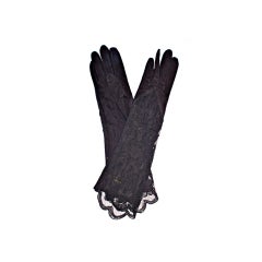 Yves Saint Laurent Black Suede and Sheer Lace Gloves
