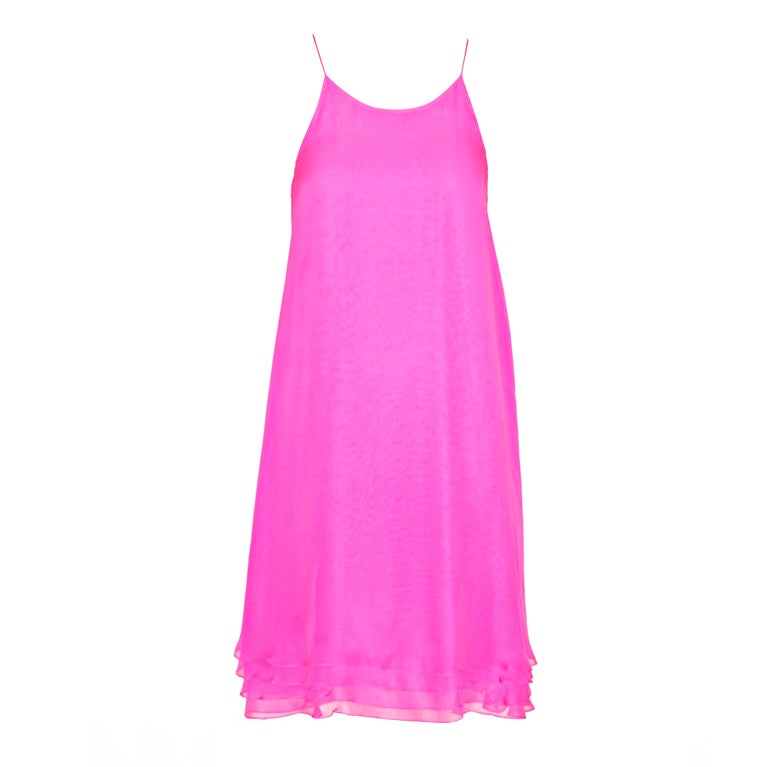 Neon Pink Silk Chiffon Halston Dress For Sale