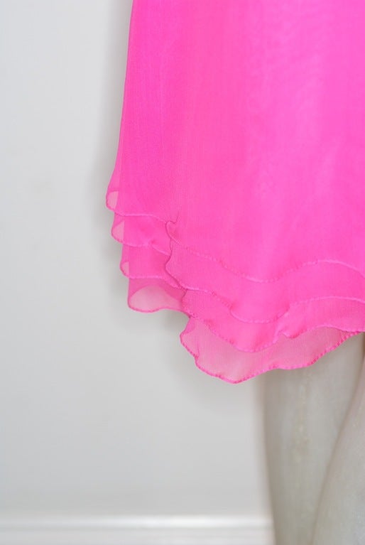 Women's Neon Pink Silk Chiffon Halston Dress For Sale
