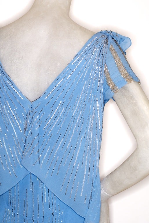 Women's Christian Dior Cornflower Blue Embroidered Gown For Sale