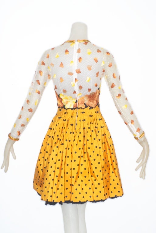 Geoffrey Beene Sunflower Yellow Silk and Net Embroidered Dress For Sale 1