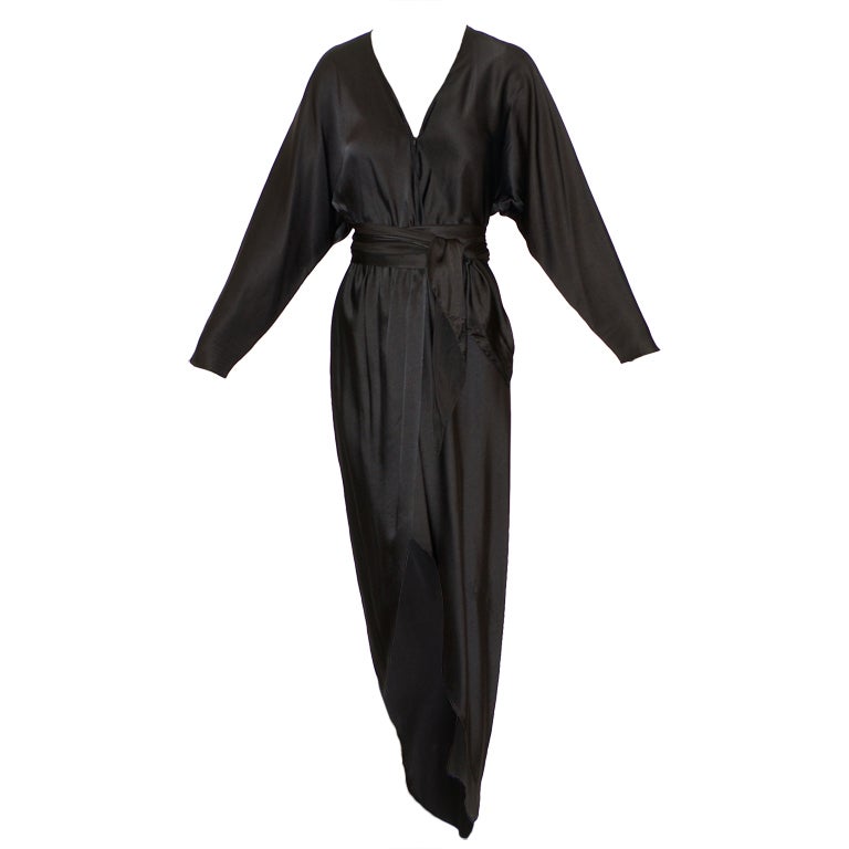 1970s Halston Black Silk Dress For Sale
