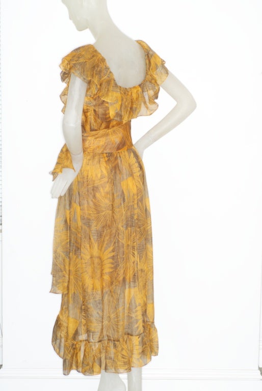 1980s Givenchy Haute Couture Sunflower Print Dress For Sale 1