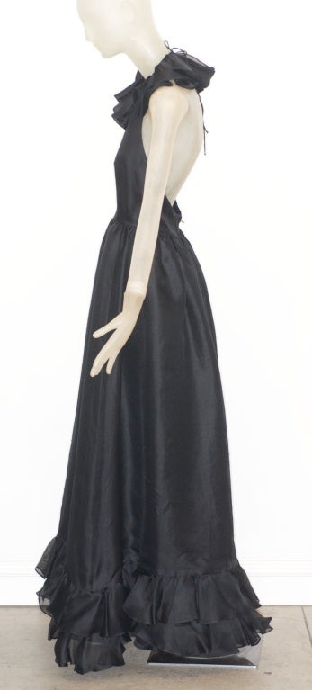 1970s Oscar de la Renta Ruffled Backless Silk Gazar Gown For Sale at ...