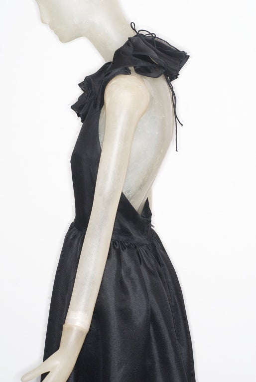 1970s Oscar de la Renta Ruffled Backless Silk Gazar Gown For Sale 1