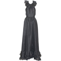 1970s Oscar de la Renta Ruffled Backless Silk Gazar Gown