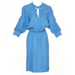 Vintage Yves Saint Laurent rive gauche Wedgewood Blue Linen Dress