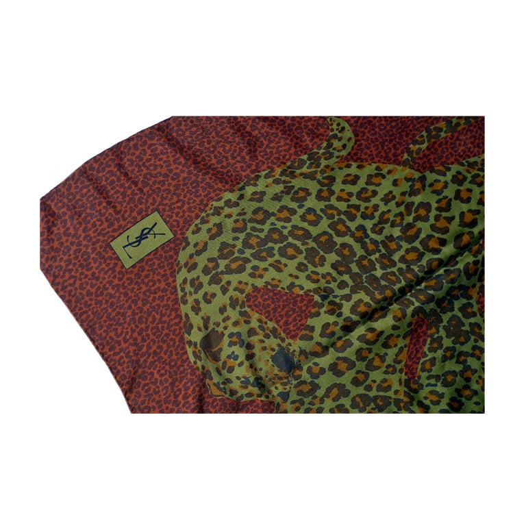 Yves Saint Laurent rive gauche Large Panther Print Scarf For Sale