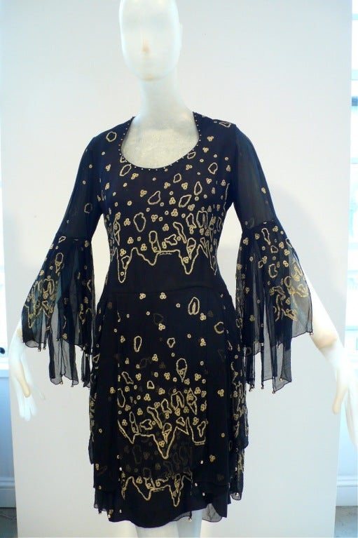 Zandra Rhodes Hand Painted Black Silk Dress