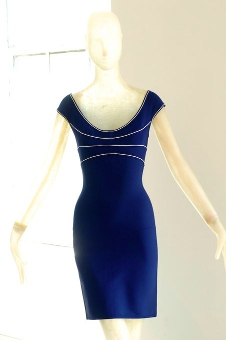 Early Herve Leger nautically inspired bandage mini dress.  Fits a modern size 4/6.


RARE vintage
STORE HOURS: Monday to Friday 11:30 to 6PM
24 West 57th Street
Fifth floor
in The New York Gallery Building
212.581.7273
FOLLOW OUR BLOG: