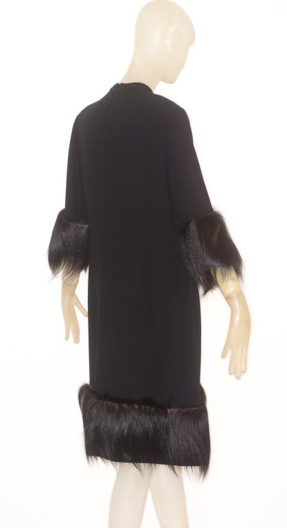 1960s Pierre Cardin Monkey Fur Trimmed Dress 1