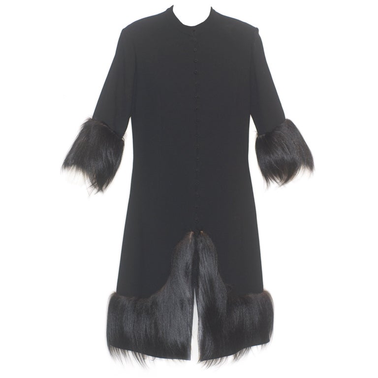 1960s Pierre Cardin Monkey Fur Trimmed Dress