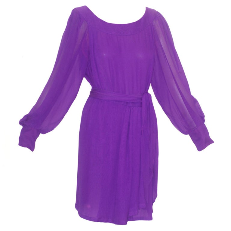 Yves Saint Laurent rive gauche Violet Chiffon Ensemble For Sale