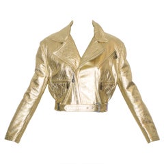 Gianni Versace Couture Gold Leather Jacket with Medusa Lining