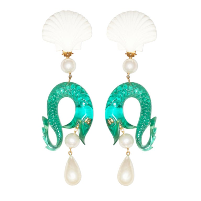 A Rare and Exceptional Pair of Chanel Seashell and Fish Earrings