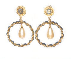 Chanel Leather, Chain and Pearl Earrings