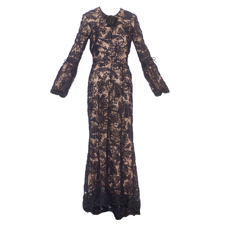 1997 Tom Ford for Gucci Leather and Lace Gown For Sale