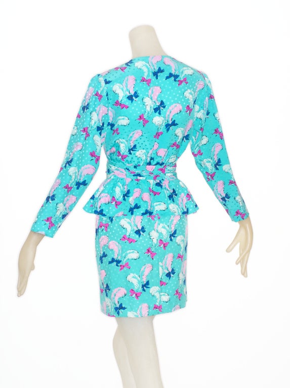 Women's Yves Saint Laurent rive gauche Whimsical Feather Print Ensemble For Sale