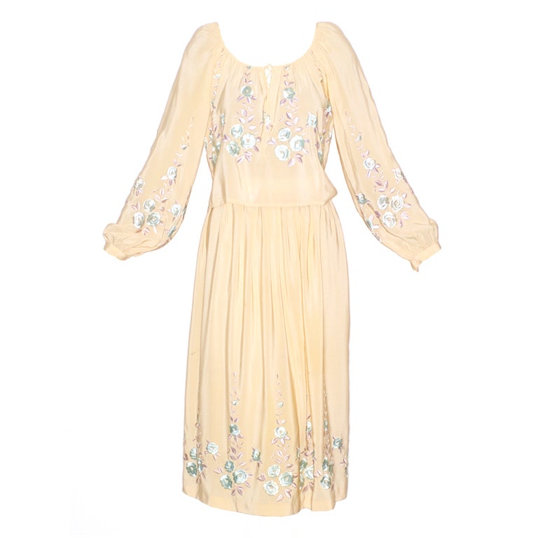 1970s Oscar de la Renta Peasant Embroidered Flowers Ensemble For Sale