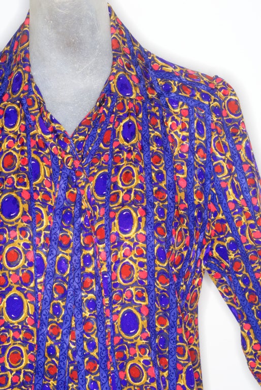 Yves Saint Laurent rive gauche Jewel Print Blouse with Ties In Excellent Condition For Sale In New York, NY
