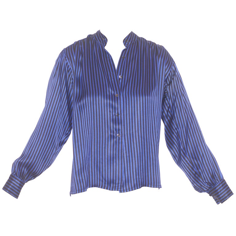 Yves Saint Laurent rive gauche Striped Silk Blouse For Sale