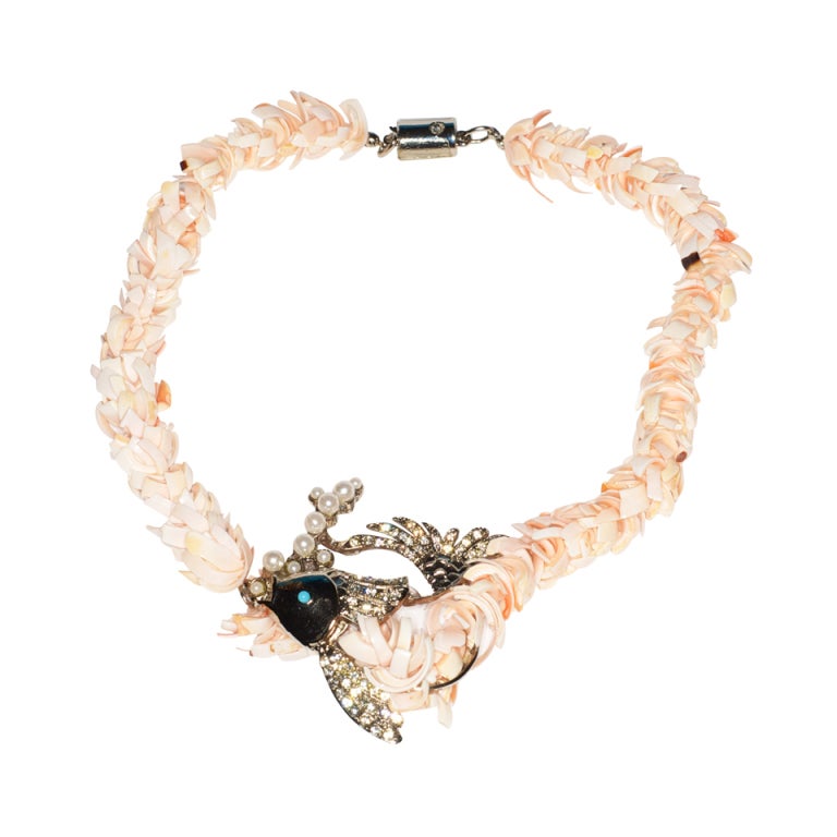 Ugo Correani Shell and Jeweled Fish Necklace with Pearl Bubbles.