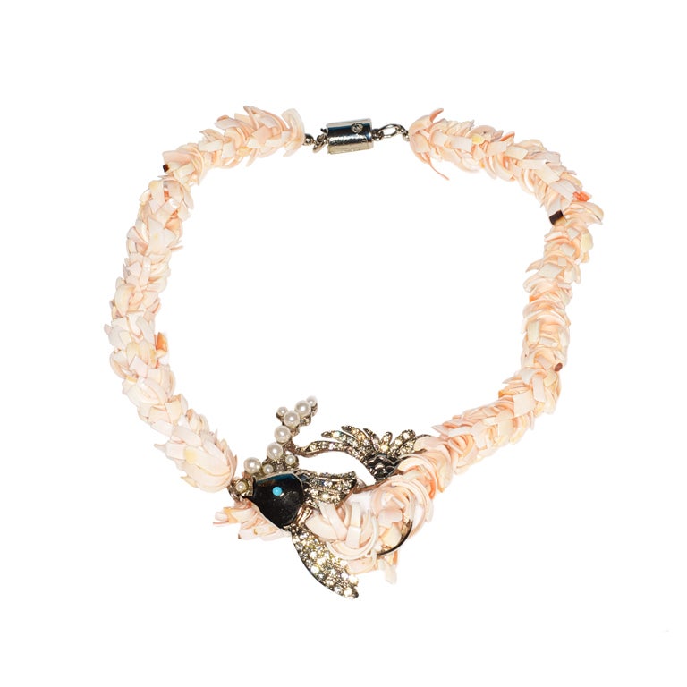 Ugo Correani Shell and Jeweled Fish Necklace with Pearl Bubbles For Sale