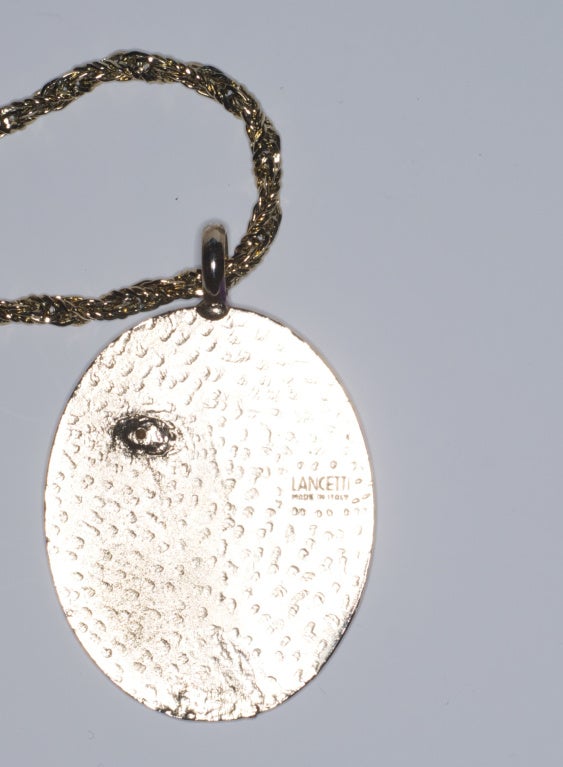 Signed Lancetti enamel 'Moon' necklace with crystal eye.