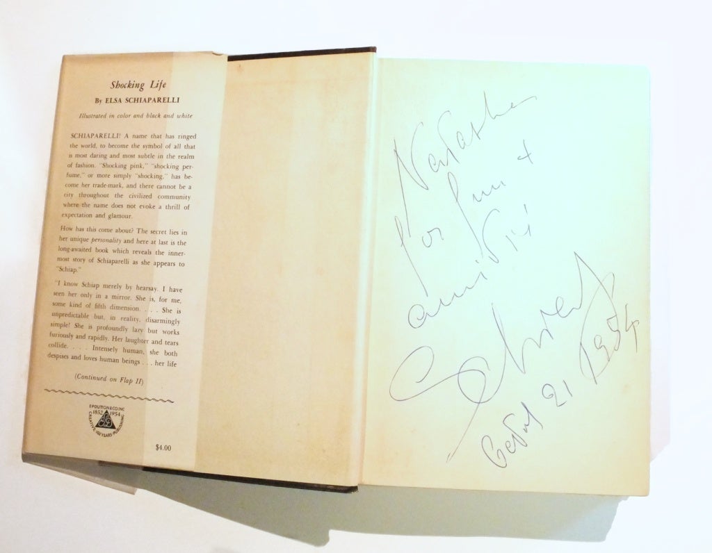 A rare, signed 1st edition of Elsa Schiaparelli's autobiography Shocking Life.  1954.