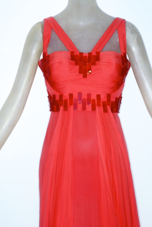 Women's Versace Coral Chiffon gown with Beading For Sale