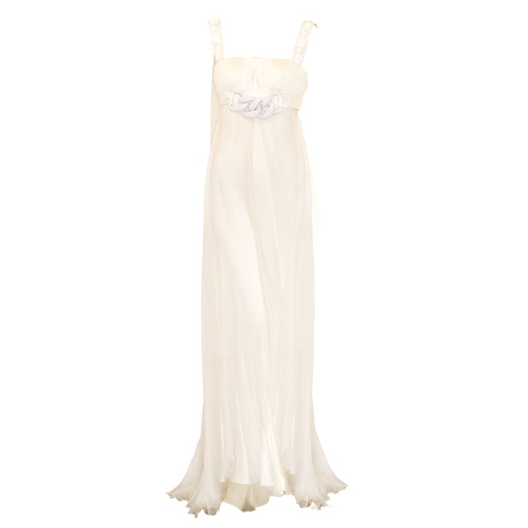 Versace White Chiffon Gown For Sale