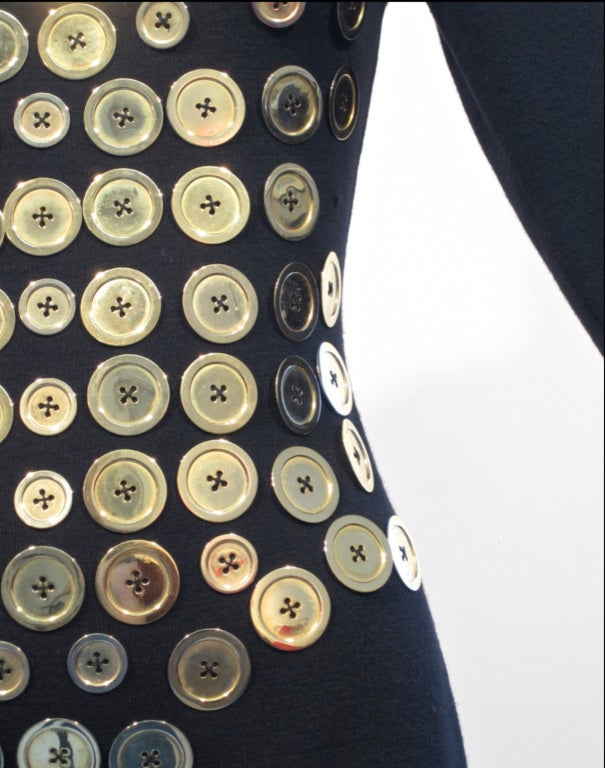 1980s Patrick Kelly Playful and Iconic Gold Button Dress In Excellent Condition For Sale In New York, NY