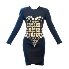 Vintage 1980s Patrick Kelly Playful and Iconic Gold Button Dress