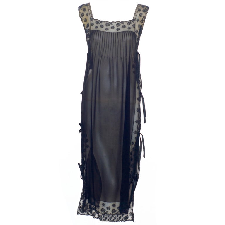 Sabbia Rosa Black Silk Chiffon Nightgown with Open Sides at 1stdibs