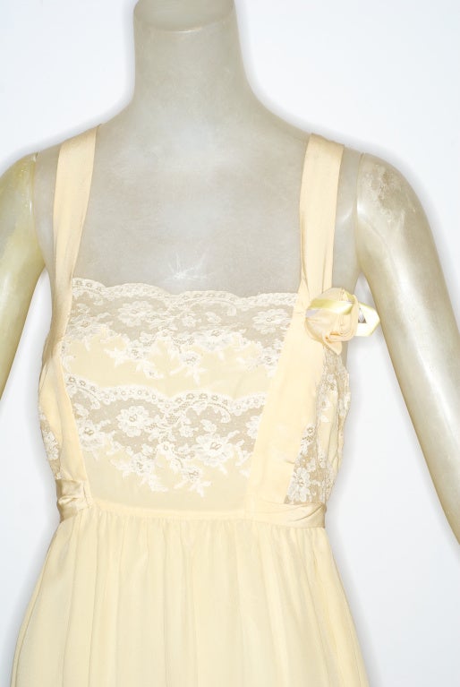 Vintage Sabbia Rosa silk nightgown with lace in a pale lemon froth color.  Size 42.