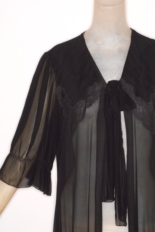 Loretta Caponi Black Silk Chiffon Robe