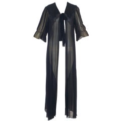 Retro Loretta Caponi Black Silk Chiffon Robe