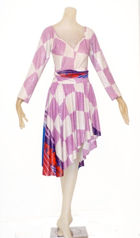 Gianni Versace Lurex Harlequin Bodysuit and wrap Skirt