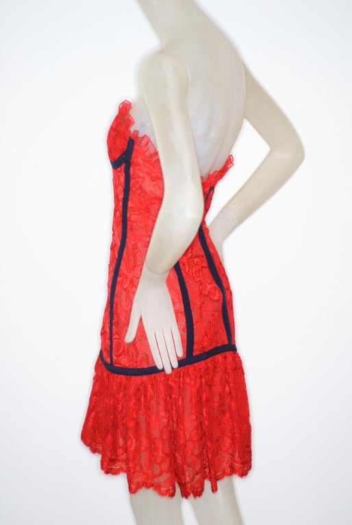 Women's Summer 1992 Yves Saint Laurent Red Lace Bustier Dress For Sale
