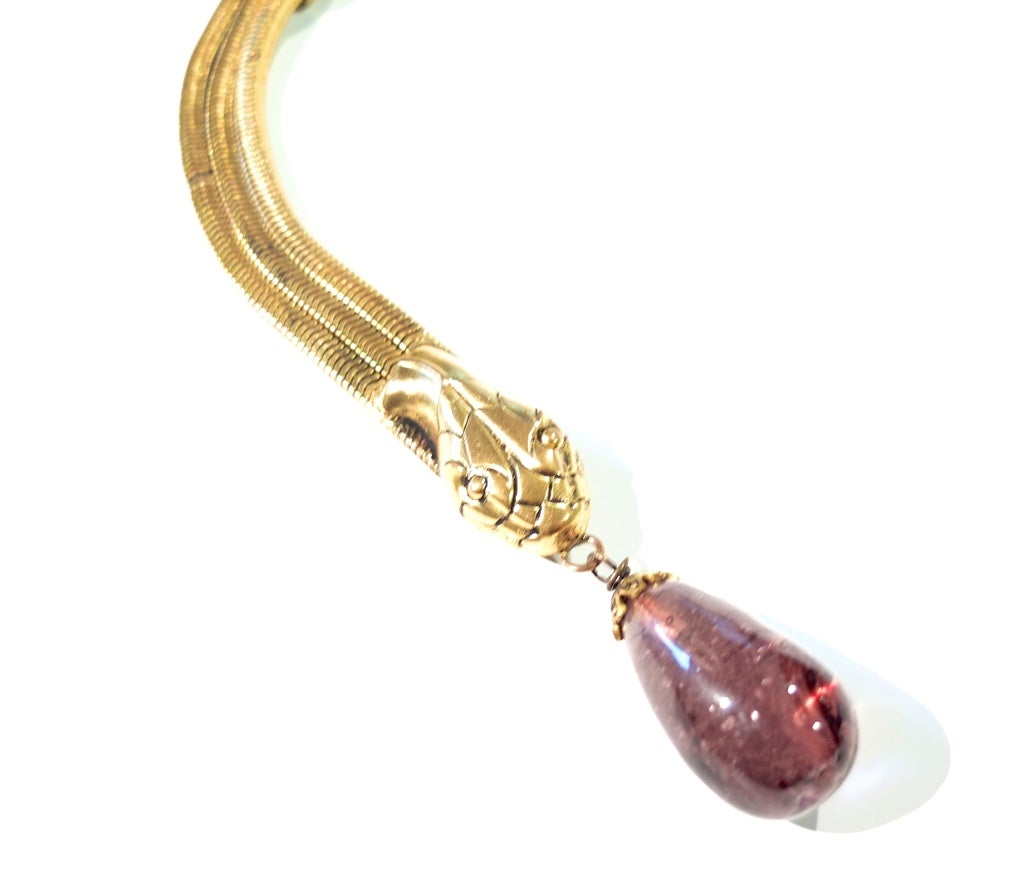 1970s Snake Coiled Belt with a Glass Amethyst Drop