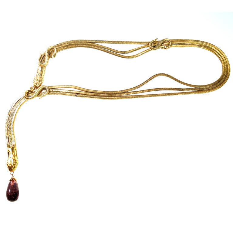 1970s Snake Coiled Belt with a Glass Amethyst Drop For Sale