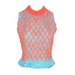 Arnold Scassi Coral Embroidered Top