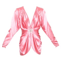 Ungaro Parallele Pink Satin Blouse with Jeweled Clasp