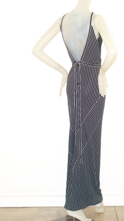 Women's Geoffrey Beene Striped Jersey Open Back Gown For Sale