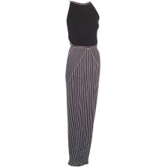 Geoffrey Beene Striped Jersey Open Back Gown