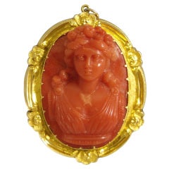 Mid Victorian carved cameo pendant set in  yellow gold.
