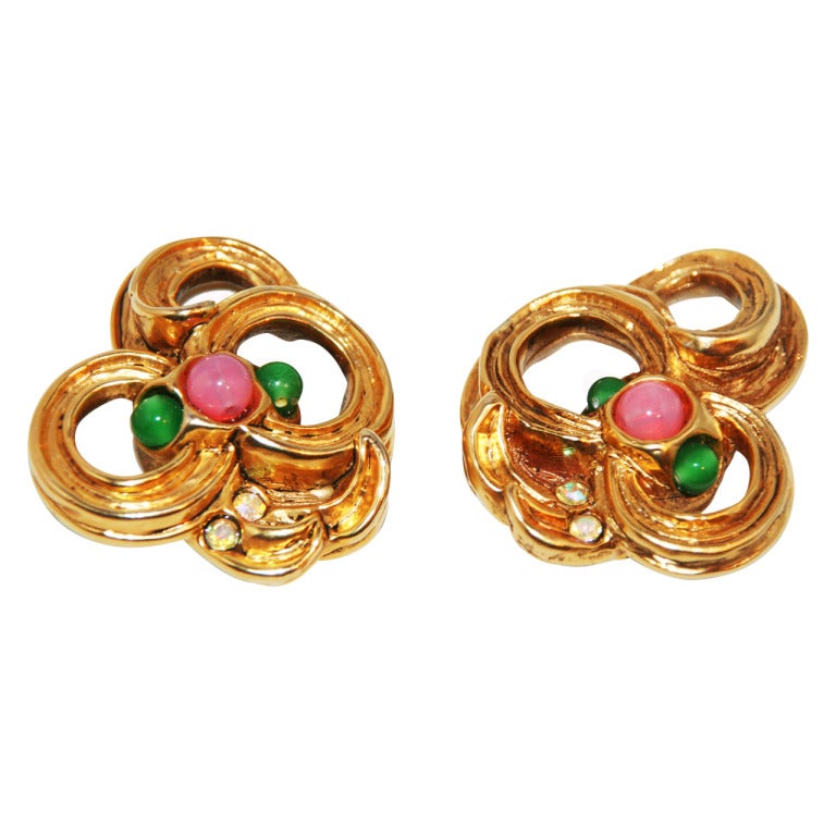 Gorgeous Claire Deve Pink Arabesque Earrings 1980 For Sale