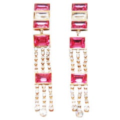 Vintage Stunning & Unique CELINE Paris Pink Crystal Earrings 80s