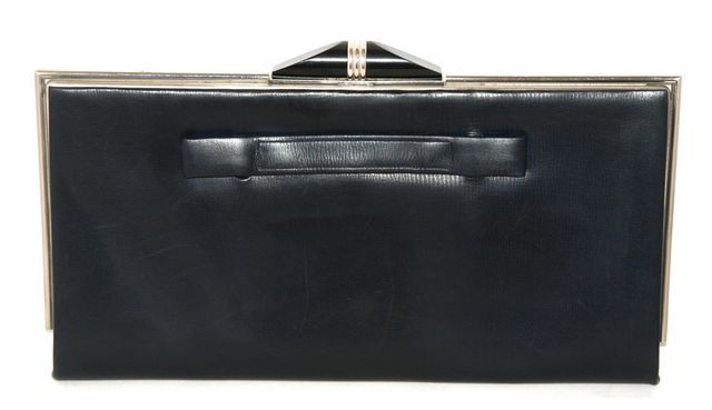 Unique Large Art Deco Clutch made of Navy Blue box leather, chrome hardware and geometric lucite lined clasp. France. Excellent Condition. Size: 30 x 16 cm. Just a beauty... just for you!