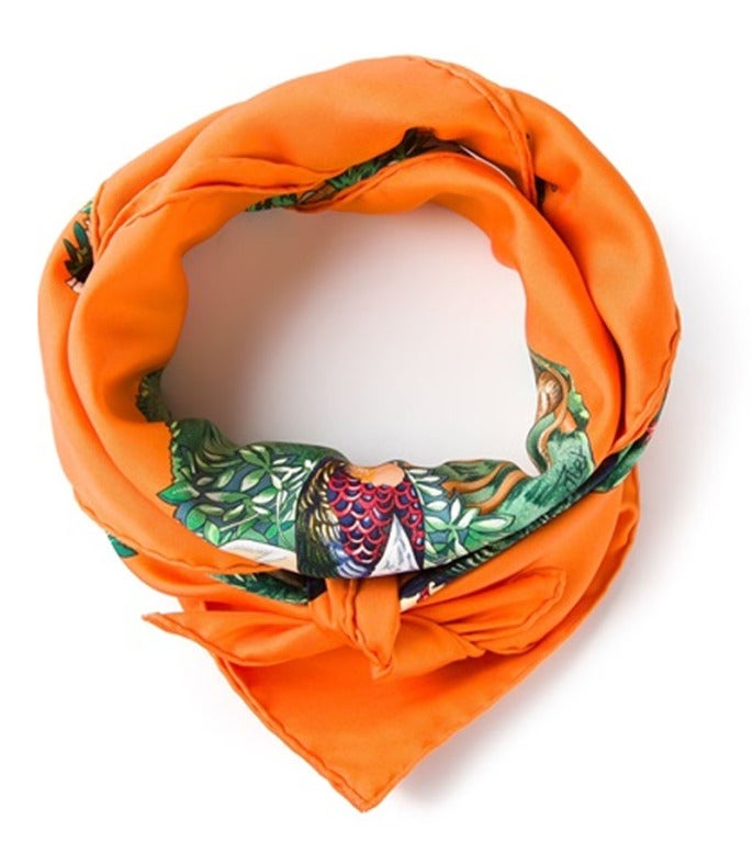 Beautiful and in Mint condition. Orange Hermes Sichuan Silk Scarf. 1995. Square 90 cm.